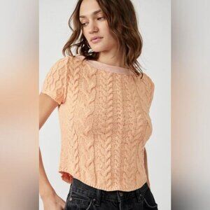 NWT FREE PEOPLE Baby Cable Tee In Peach Size Medium